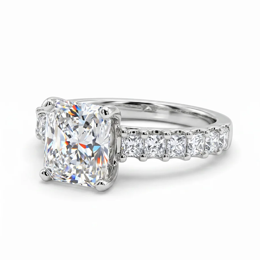 White gold radiant cut diamond engagement ring from Zak's Jewelry, photographed by Aurix